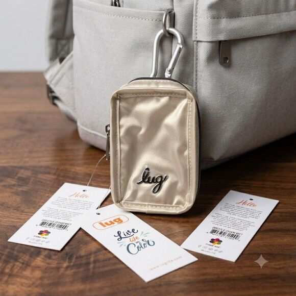 Handbags - Lug Drizzle Mini Zip NWT Storage Pouch Bag Charm ChamMet Champagne Gold Clip